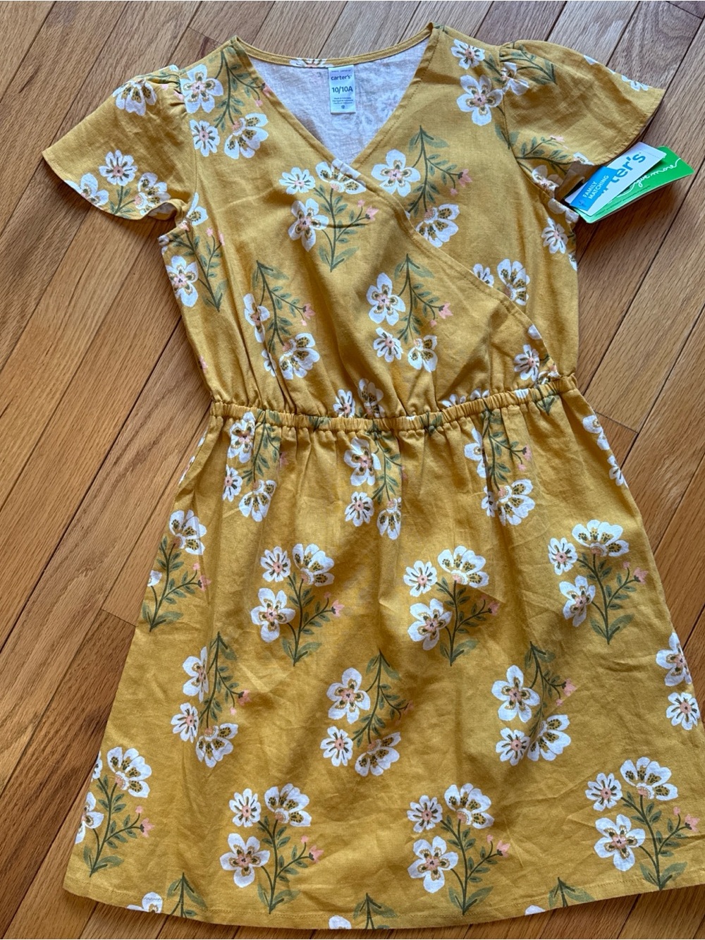 Carter's Mustard Floral V-Neck Elastic-Waist Dress